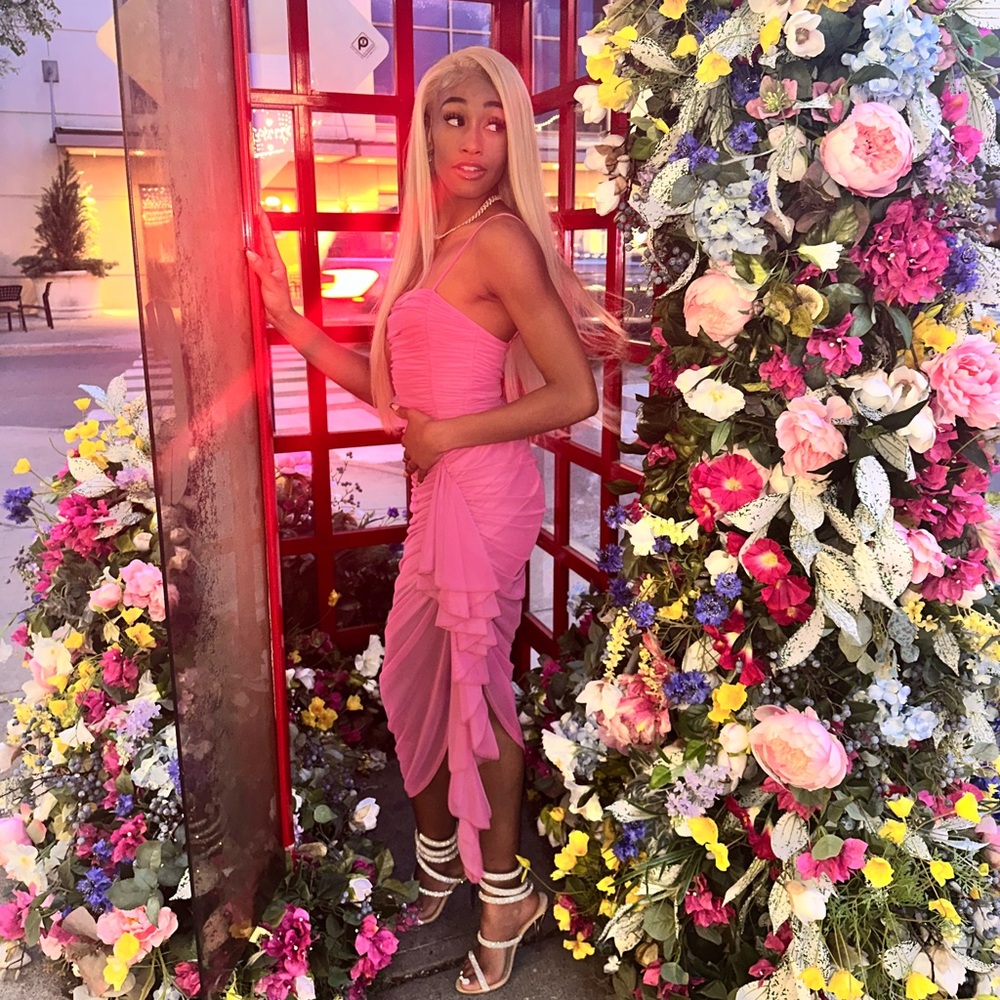 Pretty Lady Pink Ruched Midi Dress